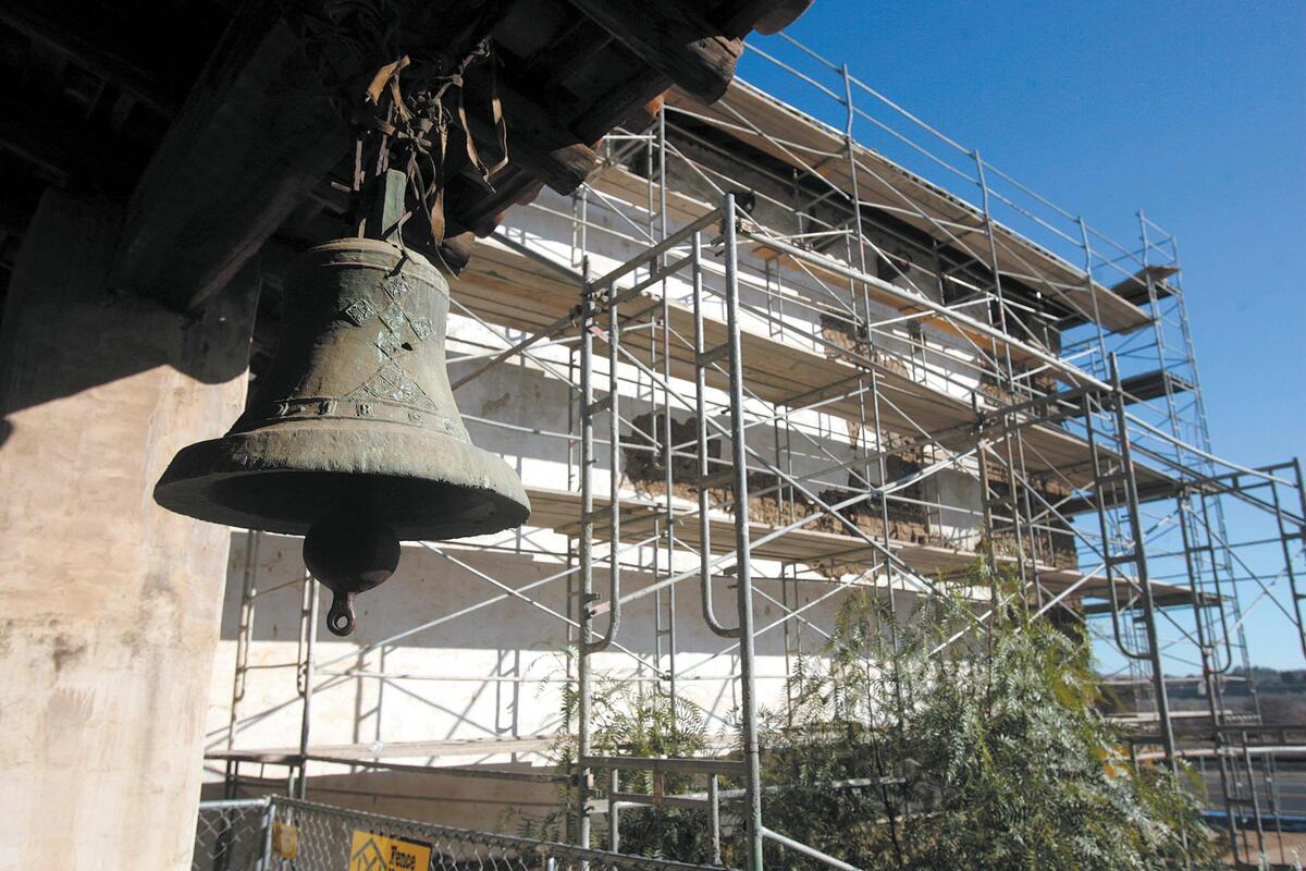 Mission San Miguel work underway to repair the damage of the San Simeon Earthquake. Pictured on Dec. 12, 2008.