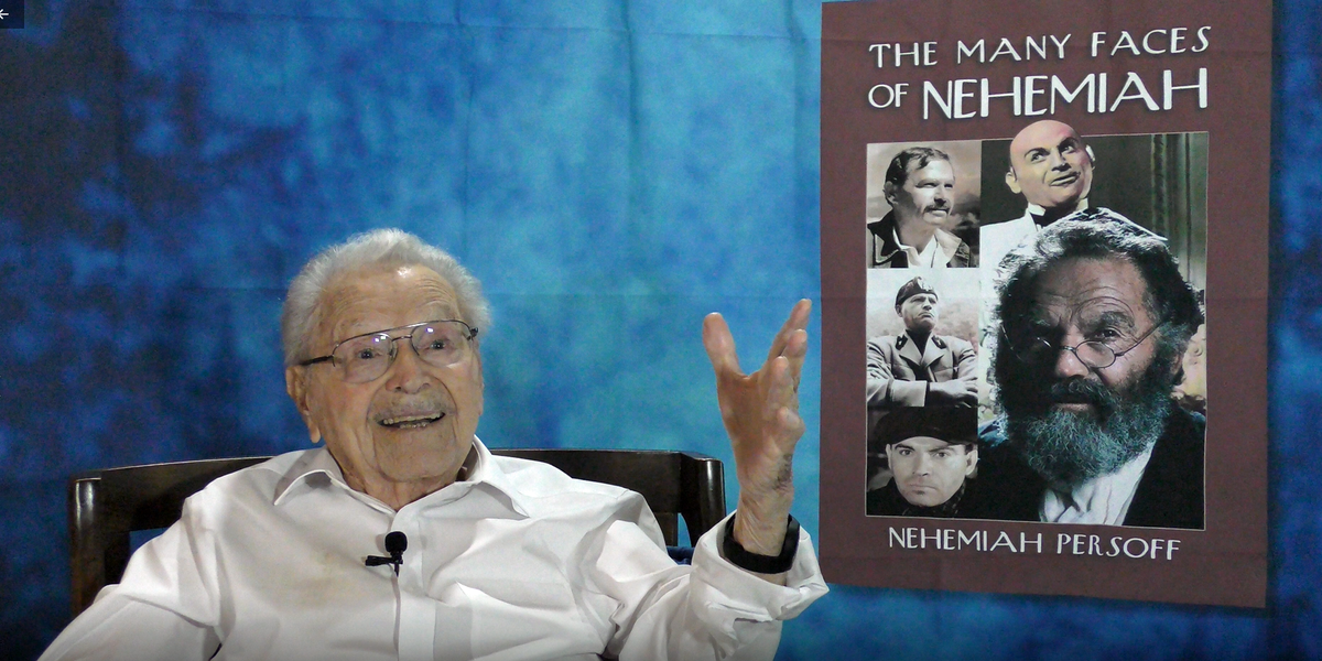 Nehemiah Persoff of Cambria, retired character actor for five decades, artist and now author, responds to direction during a late August photo shoot promoting his new biography “The Many Faces of Nehemiah.”