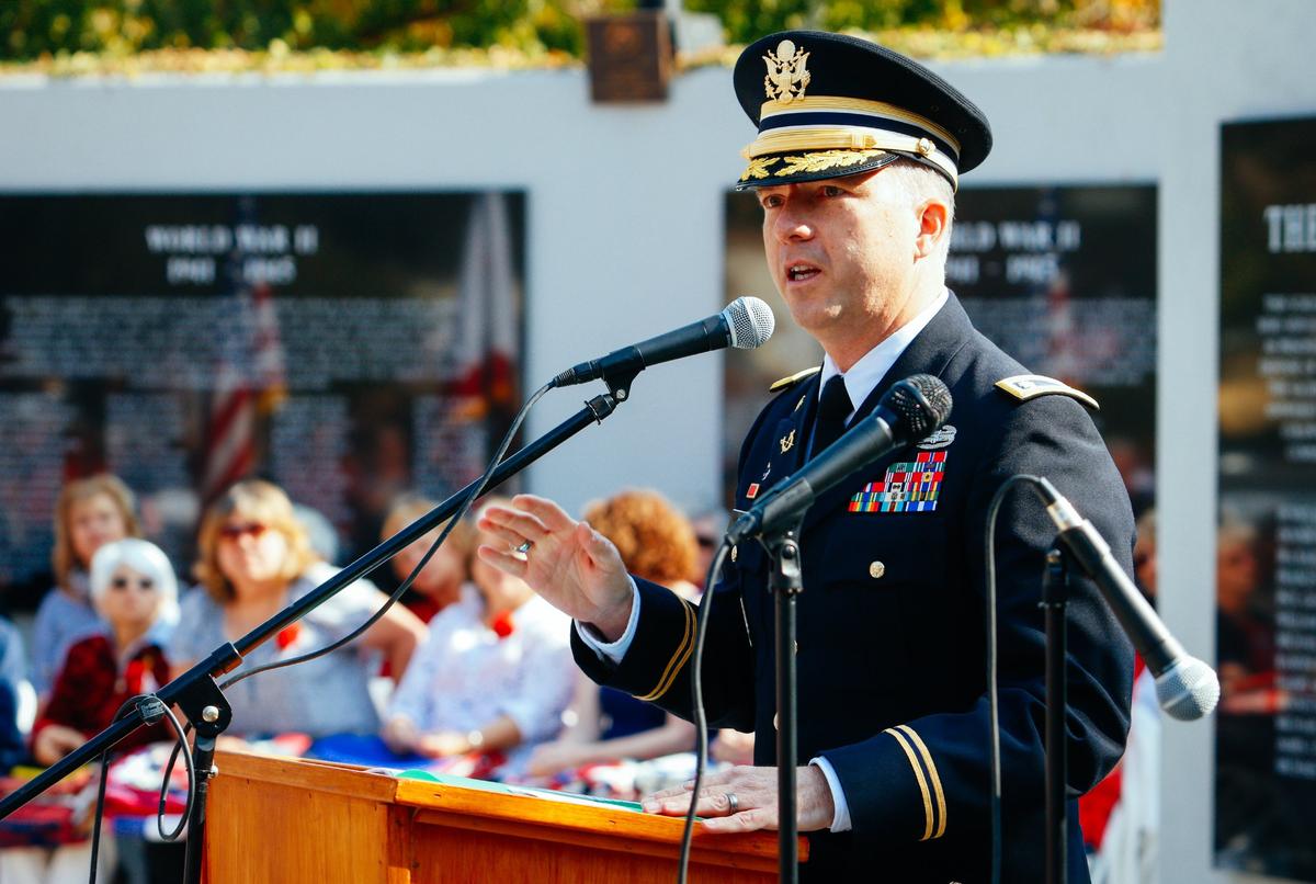 Dan Dow, San Luis Obispo County District Attorney and lieutenant colonel in the California Army National Guard, was the guest speaker for the Veterans Day ceremony at the Faces of Freedom Veterans Memorial in Atascadero.