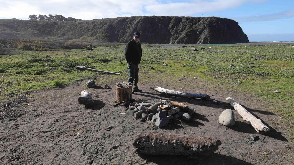 John “Fin” Eifert, district ranger with U.S. Forest Service, notes that driftwood burning at San Carpoforo Creek Beach is a fire hazard with nearby brush and damages endangered species habitat. Building and leaving fire rings is also illegal, Eifert said.