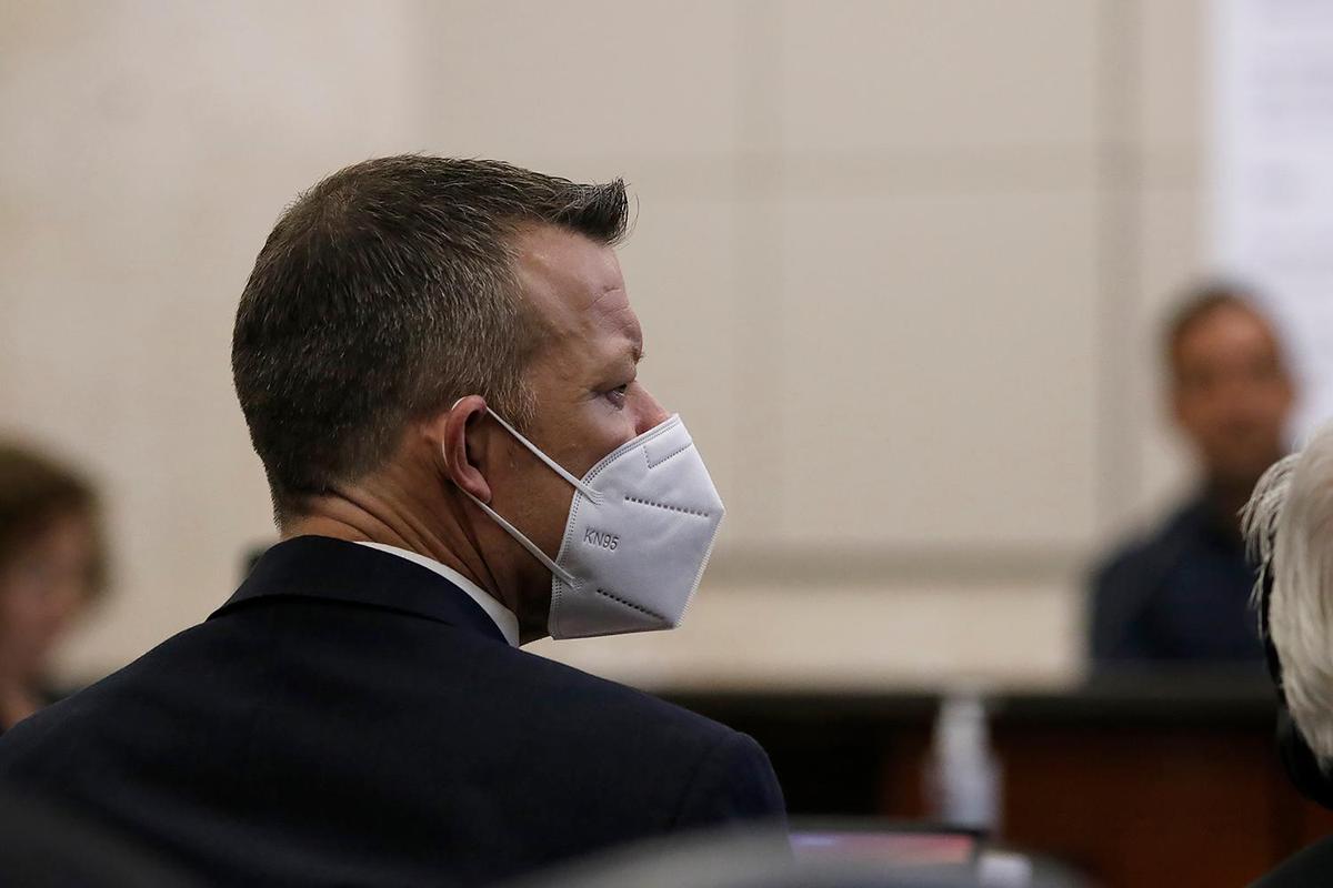 Paul Flores listens while Felipe Arias testifies during the Kristin Smart murder trial in Monterey County Superior Court on Thursday, Aug. 4, 2022. Flores is accused of murdering Smart while his father, Ruben Flores, is alleged to have helped his son hide her body.