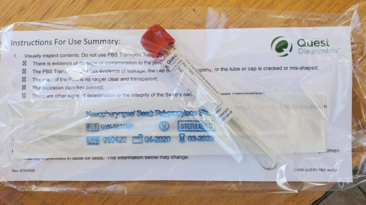 A COVID-19 speciman collection kit.