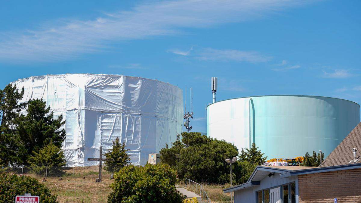 Grover Beach is in the process of repairing one of its three water tanks at its 1541 Hillcrest Drive site, seen here on Monday, July 22, 2024.