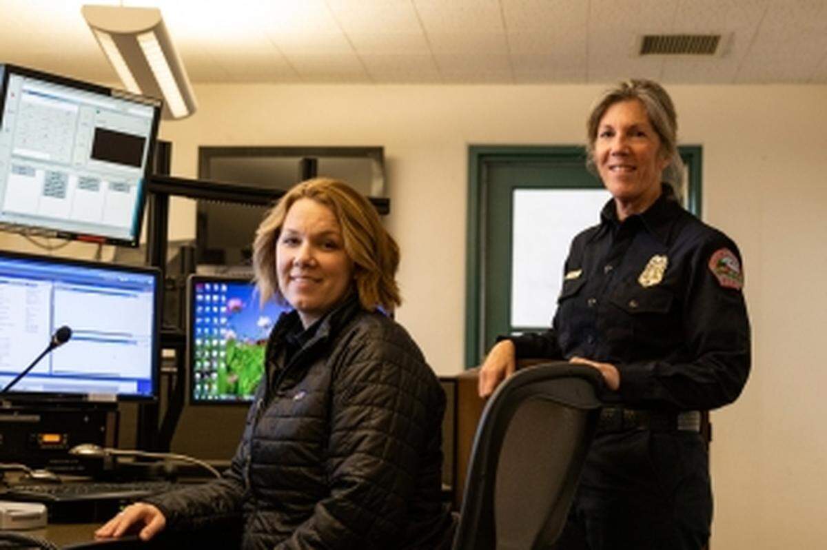 Montecito Fire Protection District dispatcher Jennifer Taylor, left, and Communications Coordinator Jackie Jenkins recall answering hundreds of 9-1-1 calls in the first few hours following the Jan. 9 debris flows.