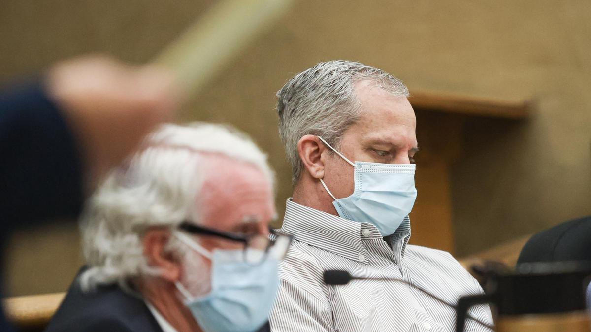 Jason Robert Porter, 46, of Paso Robles, faces trial for dozens of counts of child molestation and child pornography. Porter is sitting to the left of defense attorney Jeffry Radding. Melissa Chabra is prosecuting the case for the District Attorney’s Office.