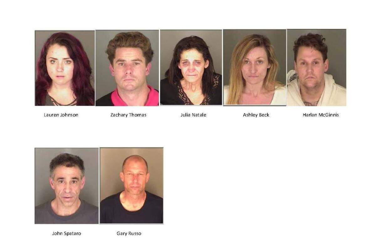 A composite photo released by the Monterey Police Department shows some of the people who have been arrested on suspicion of  thefts since the beginning of May.