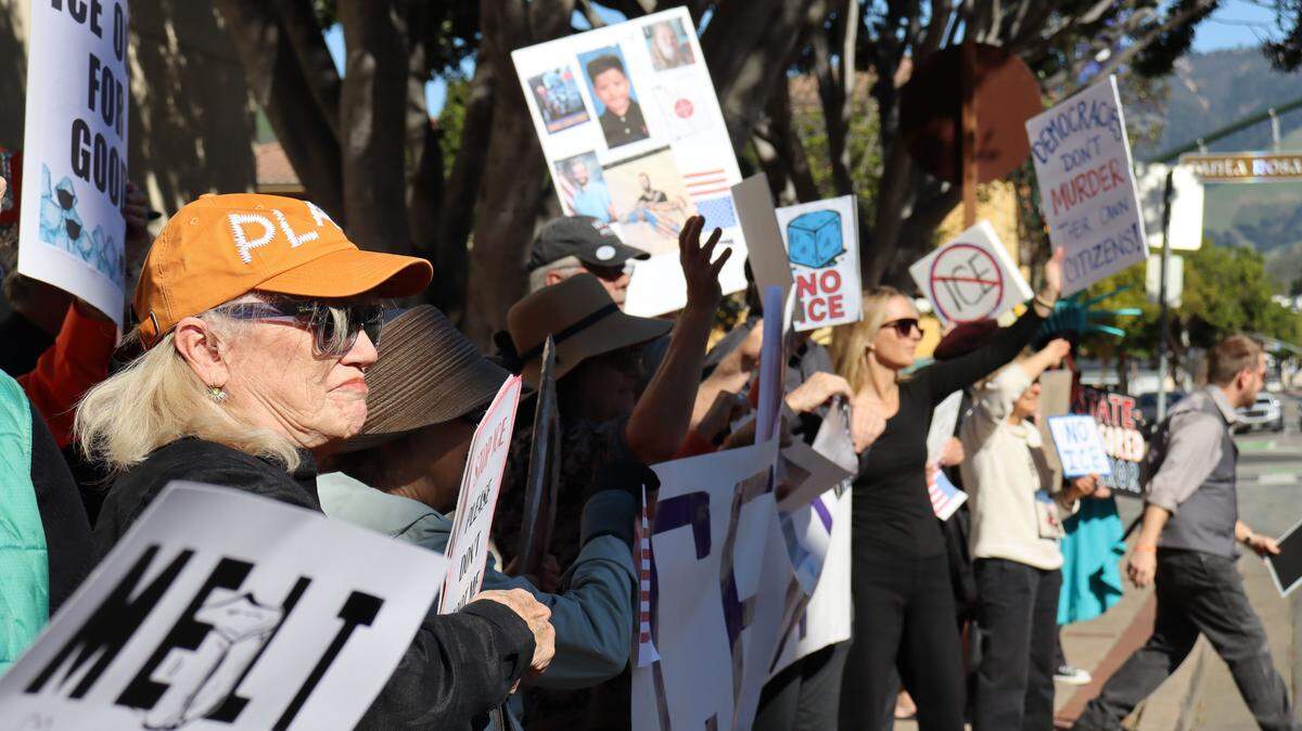 A protest took place outside the San Luis Obispo County Board of Supervisors meeting Jan. 27, 2026, where the Sheriff’s Office was expected to share information about its cooperation with ICE.