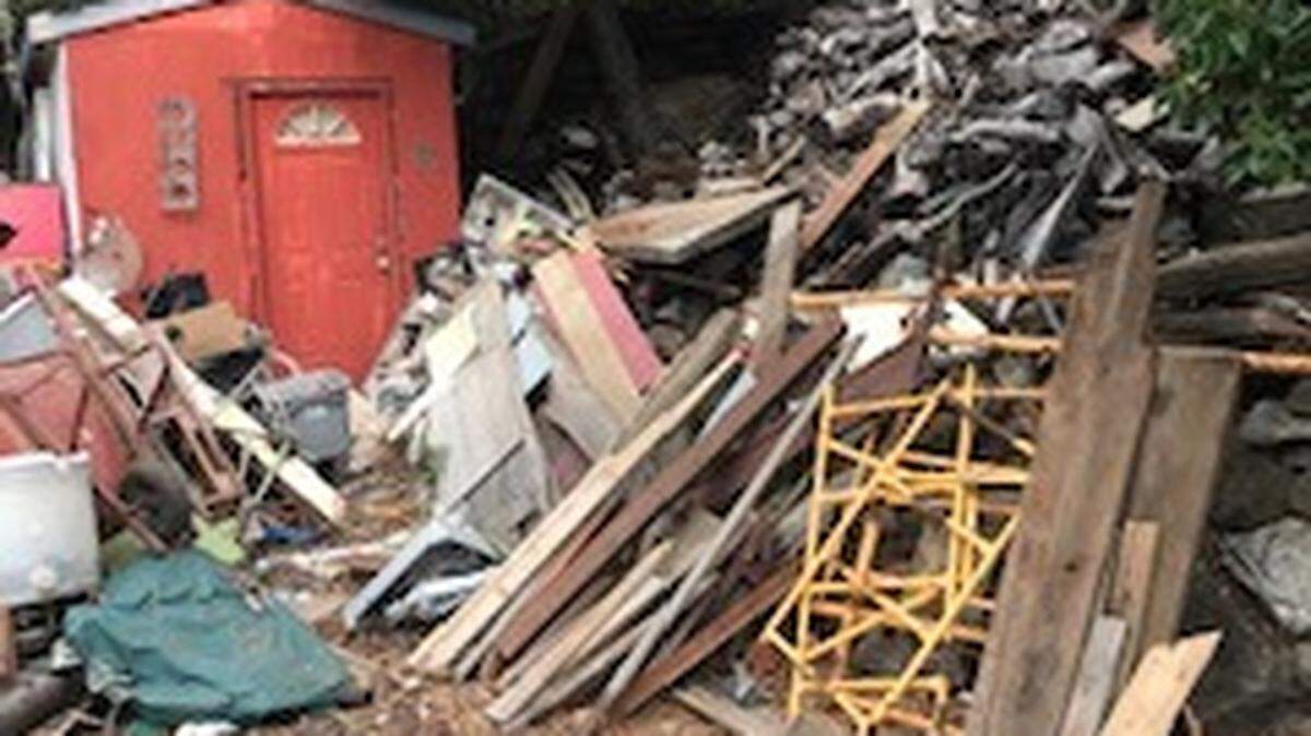 Debris on a property on the 2700 block section of Newton Drive in Cambria where a small out building caught fire July 2 that was quickly controlled by firefighters.