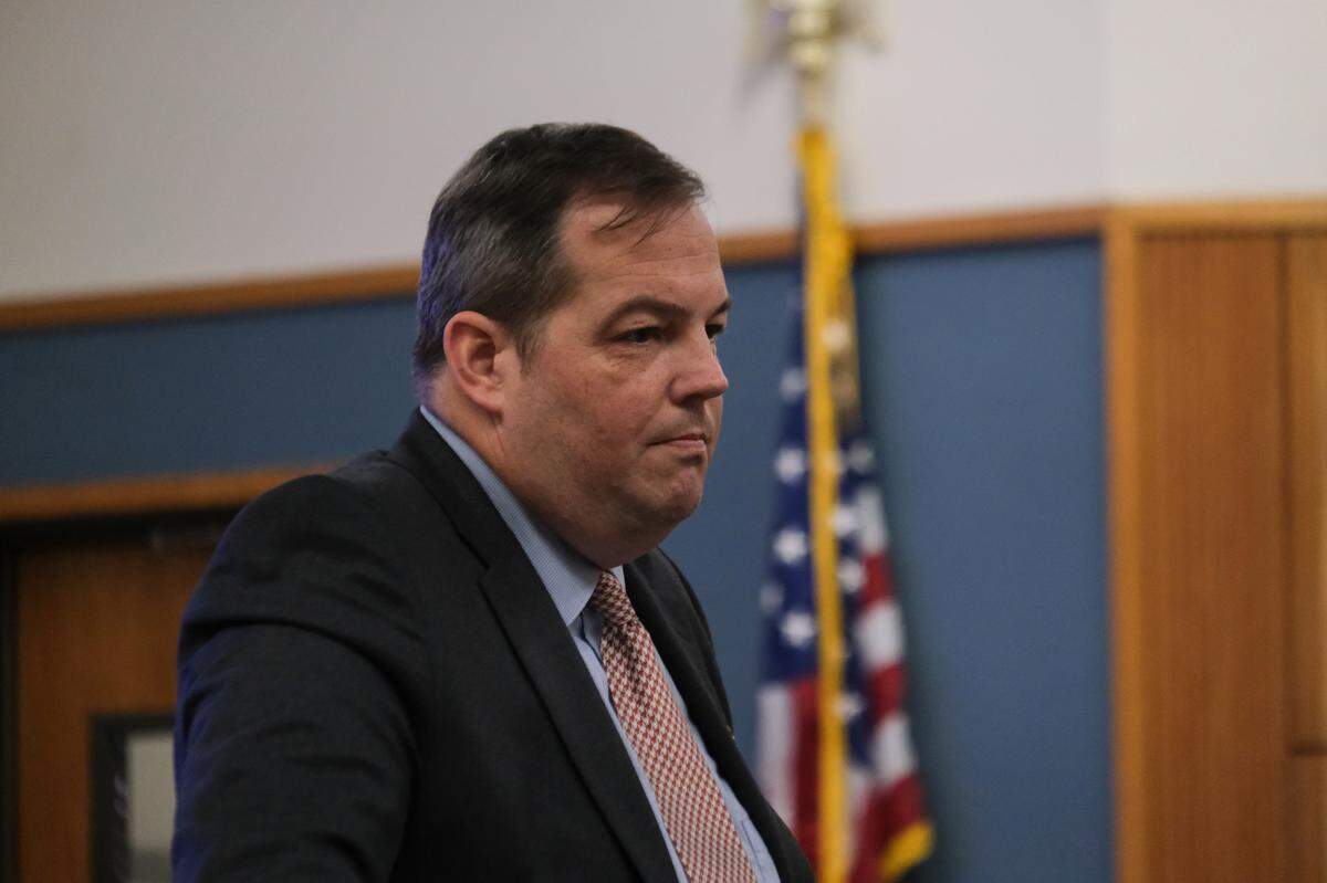 Defense Attorney Scott Taylor gives opening statements in the trial against his client Nathan Abate in San Luis Obispo Superior Court on Oct. 4, 2024. Abate is charged with sexually assaulting multiple women.