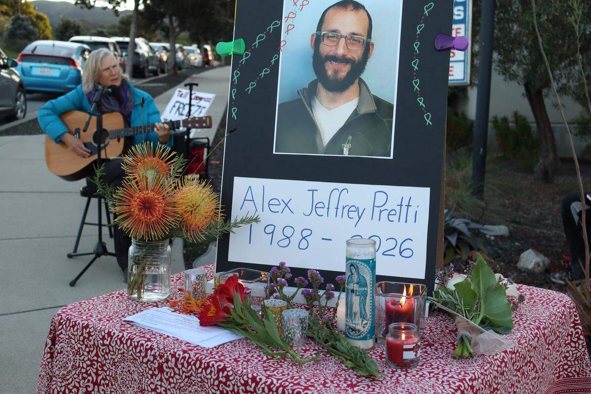 All four corners of Los Osos Valley Road and South Bay Boulevard in Los Osos were taken over by a vigil for Alex Pretti, the second person killed by federal immigration officers in Minneapolis in a month, on Jan. 26, 2026. Attendees honored the Minnesota man’s life and called for accountability from ICE.