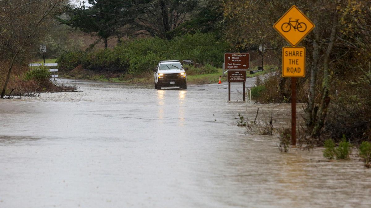 High water forced the closure of State Park Road into Morro Bay State Park at South Bay Boulevard.