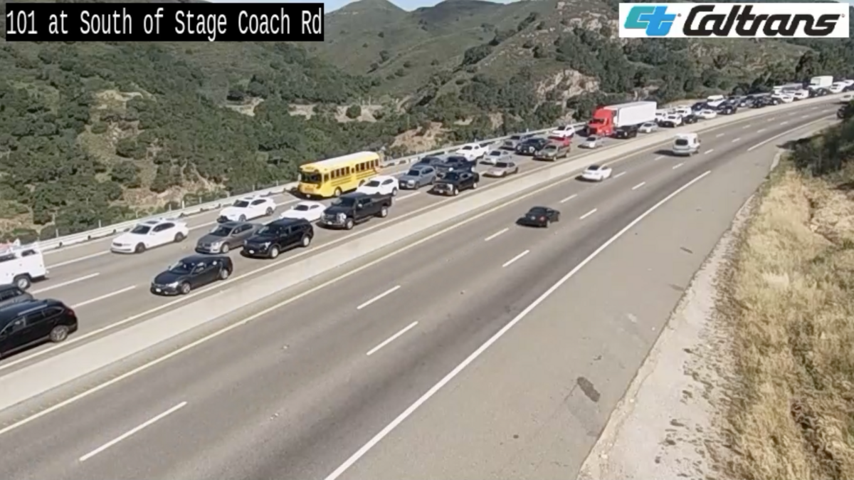 A crash involving three or four vehicles at the base of the Cuesta Grade slowed traffic to a crawl on southbound Highway 101 on Wednesday, April 15, 2026.
