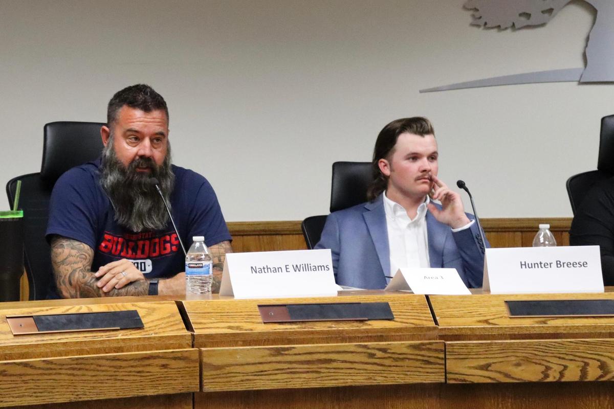 Newcomer candidate Hunter M. Breese, right, is challenging incumbent school board member Nathan E. Williams, left, for his Trustee Area 3 seat on the Paso Robles school board in the 2024 election.