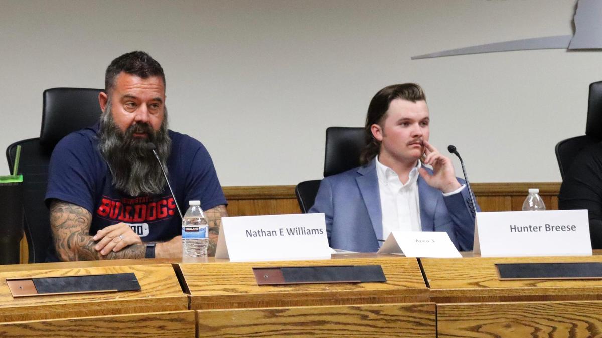 Newcomer candidate Hunter M. Breese, right, is challenging incumbent school board member Nathan E. Williams, left, for his Trustee Area 3 seat on the Paso Robles school board in the 2024 election.