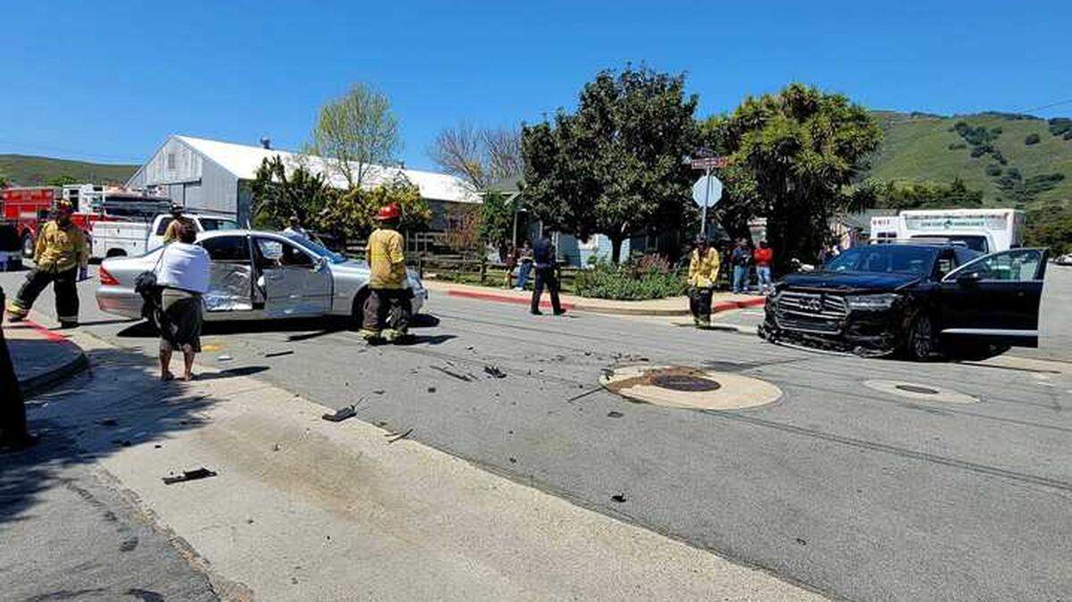 A traffic collision in San Luis Obispo at the intersection of Archer Avenue and Buchon Street damaged two cars and sent two people to the hospital Friday afternoon.