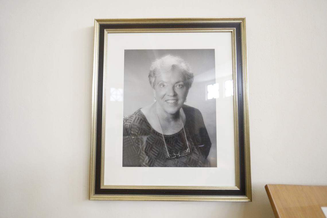 A portrait of Eleanor Shumway, current guardian-in-chief of the Temple of the People in Halcyon, graces the wall inside the temple.