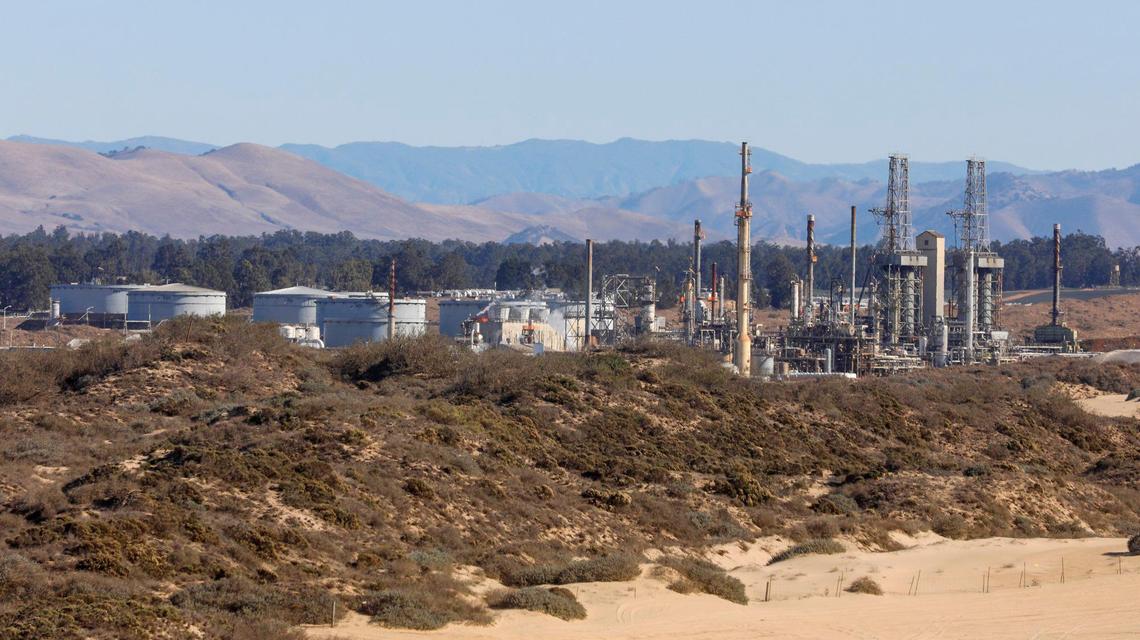 Phillips 66 Santa Maria Refinery next to Highway 1 on the Nipomo mesa can be seen from Oceano Dunes SRVA California Department of Parks and Recreation. David Middlecamp 12-21-20147