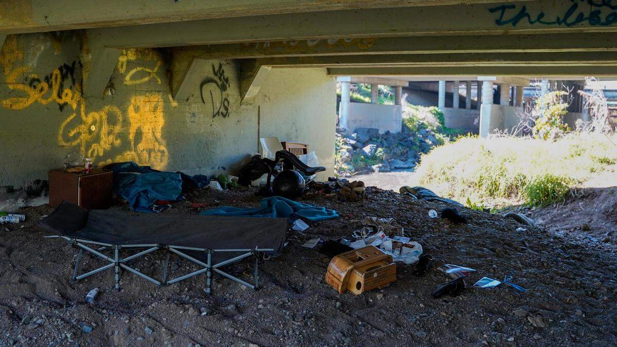A homeless encampment stands empty after being abandoned on Feb. 13, 2024. Morro Bay’s new camping ordinance was approved by the City Council in December 2023 and prohibits camping for more than 24 hours in one location or within specific distances of roads, residential areas and some public property.