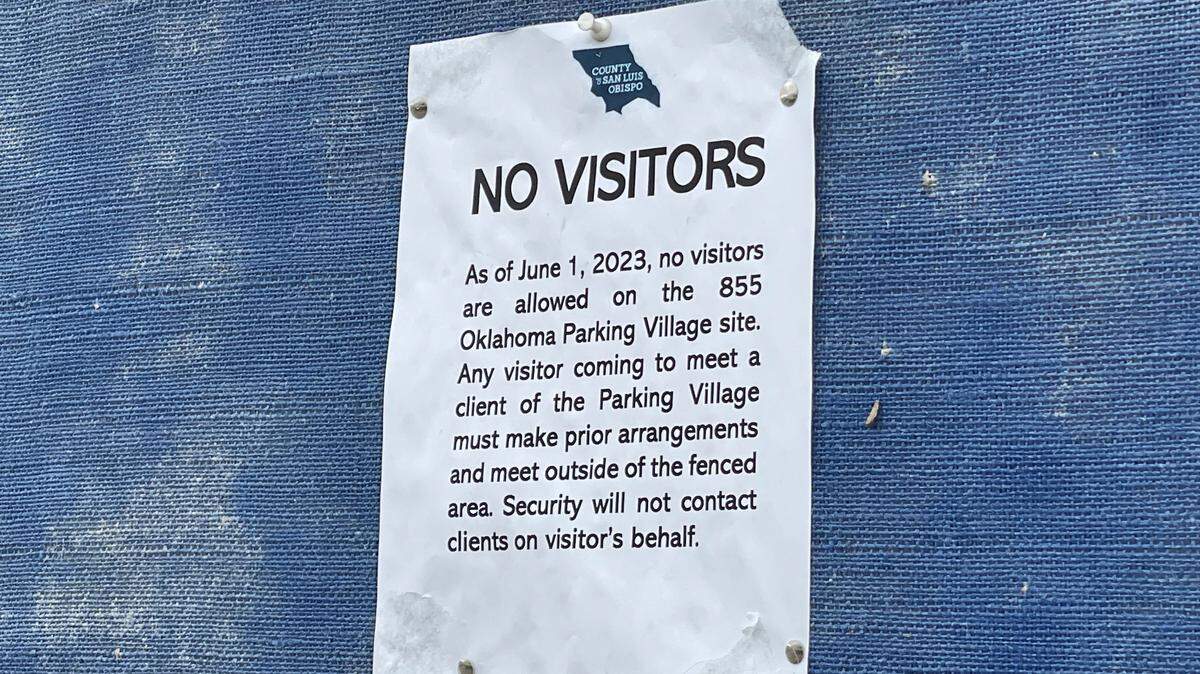 Flyers were posted at the Oklahoma Avenue safe parking site Thursday informing residents they will not be allowed to have visitors onsite anymore. San Luis Obispo County Homeless Services Manager Joe Dzvonik said the change was made after several residents reported drug use at the site.