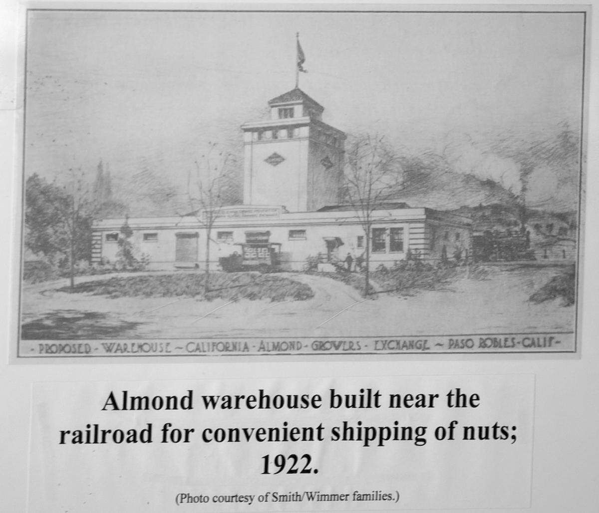 According to a Paso Robles Pioneer Museum display, the Farmers Alliance building was built as an almond warehouse in 1922 and located near the railroad for convenient shipping.