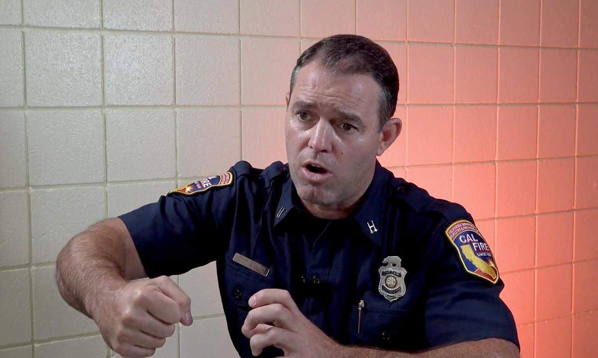 Cal Fire Capt. Ryan Gobler talks about the rescue of a man caught in an industrial mulcher in Nipomo on Aug. 29, 2025.
