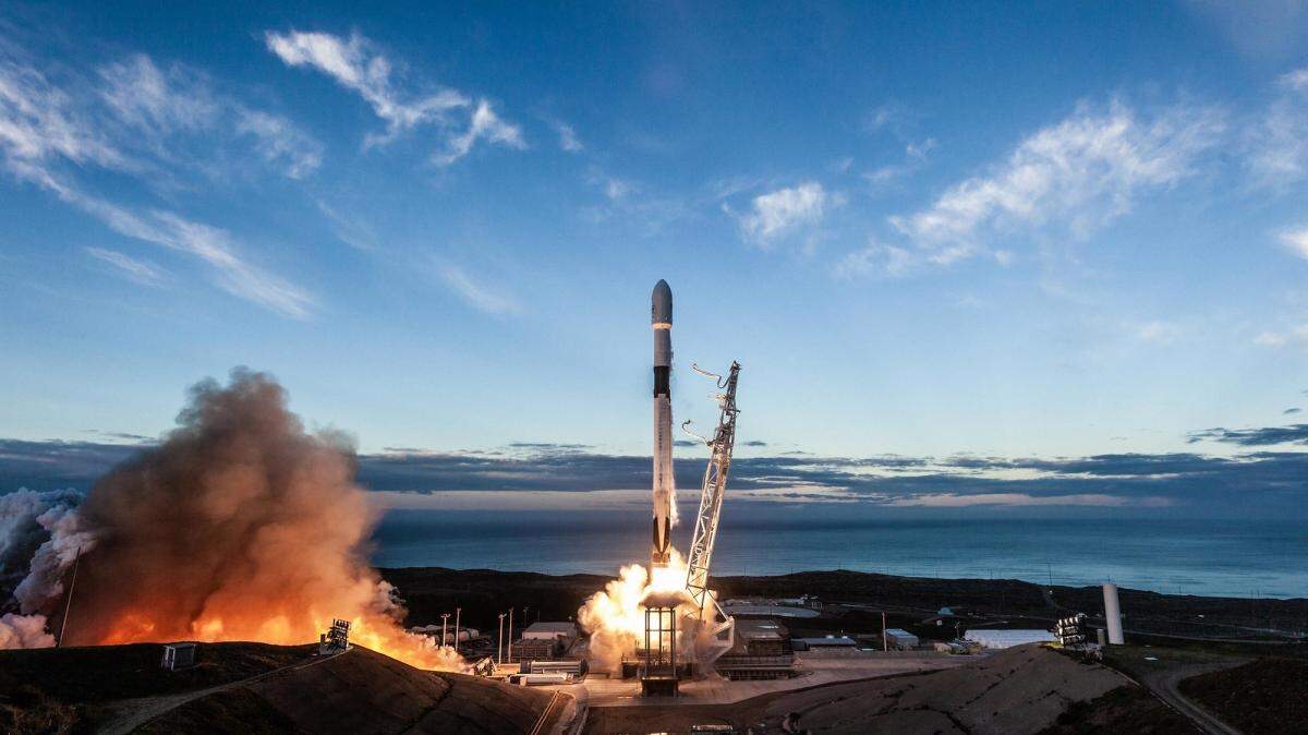A Falcon 9 rocket lifts off from Space Launch Complex-4 at Vandenberg Space Force Base in January 2019. The first stage of that rocket will fly again Monday night for the first West Coast Starlink mission, with liftoff planned for 8:55 p.m.