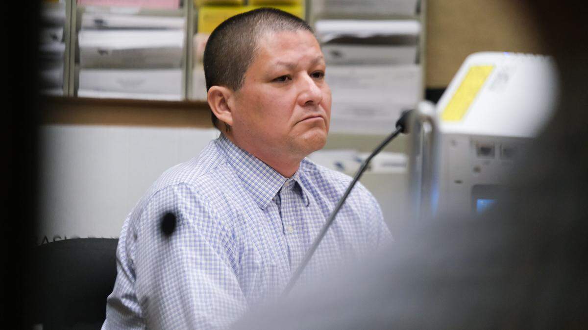 Marco Antonio Cota Jr. sits during the murder trial against him in San Luis Obispo Superior Court on Feb. 1, 2024. He is accused of killing Rick Fowler and jamming sticks into his body on Nov. 20, 2021.