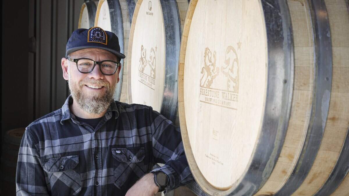 Double barrel ale in new oak barrels was the first flagship beer produced. Matthew Brynildson brewmaster with the oak barrels used to give that recipe it's unique flavor. Scenes from the Firestone Walker brewery in Paso Robles, seen here on April 14, 2026.