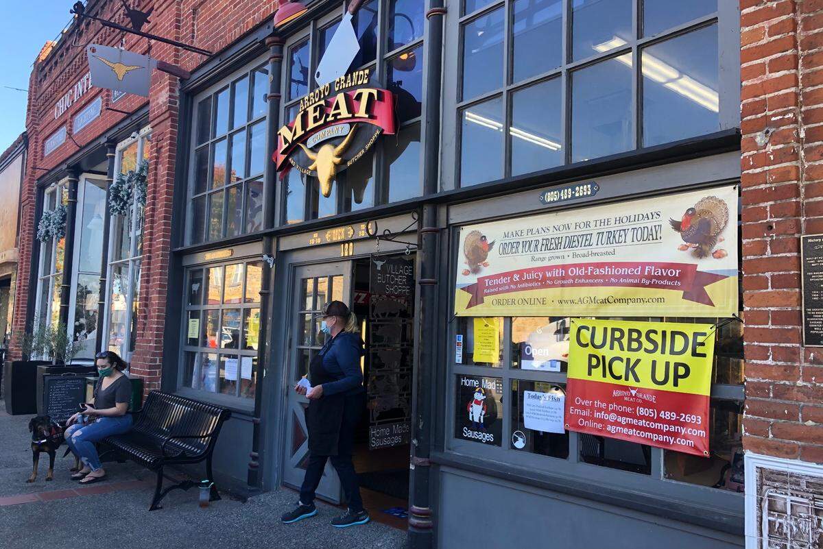 A line formed outside of Arroyo Grande Meat Company on Nov. 24 as people picked up turkeys and other meats for their Thanksgiving meals.