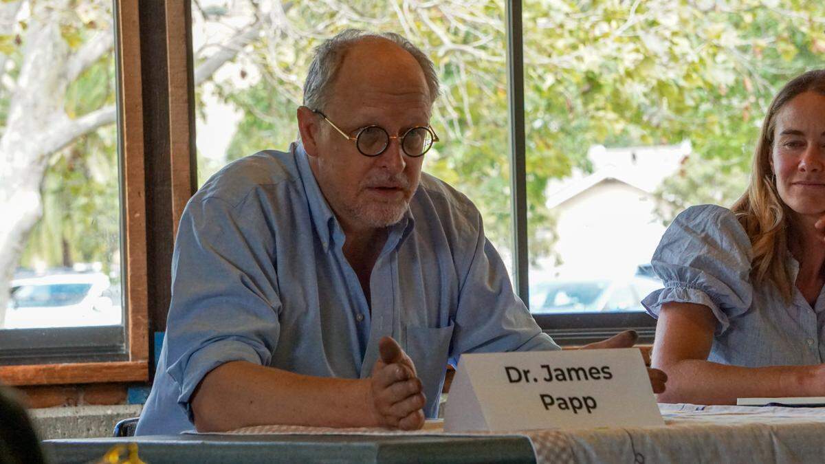 SLO City Council candidate James Papp responds to a question at a YIMBY candidate forum on housing.