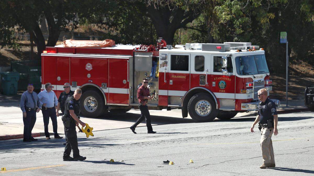 Police close a section of El Camino Real in Atascadero after a vehicle collided with a pedestrian on Sept. 26, 2023.