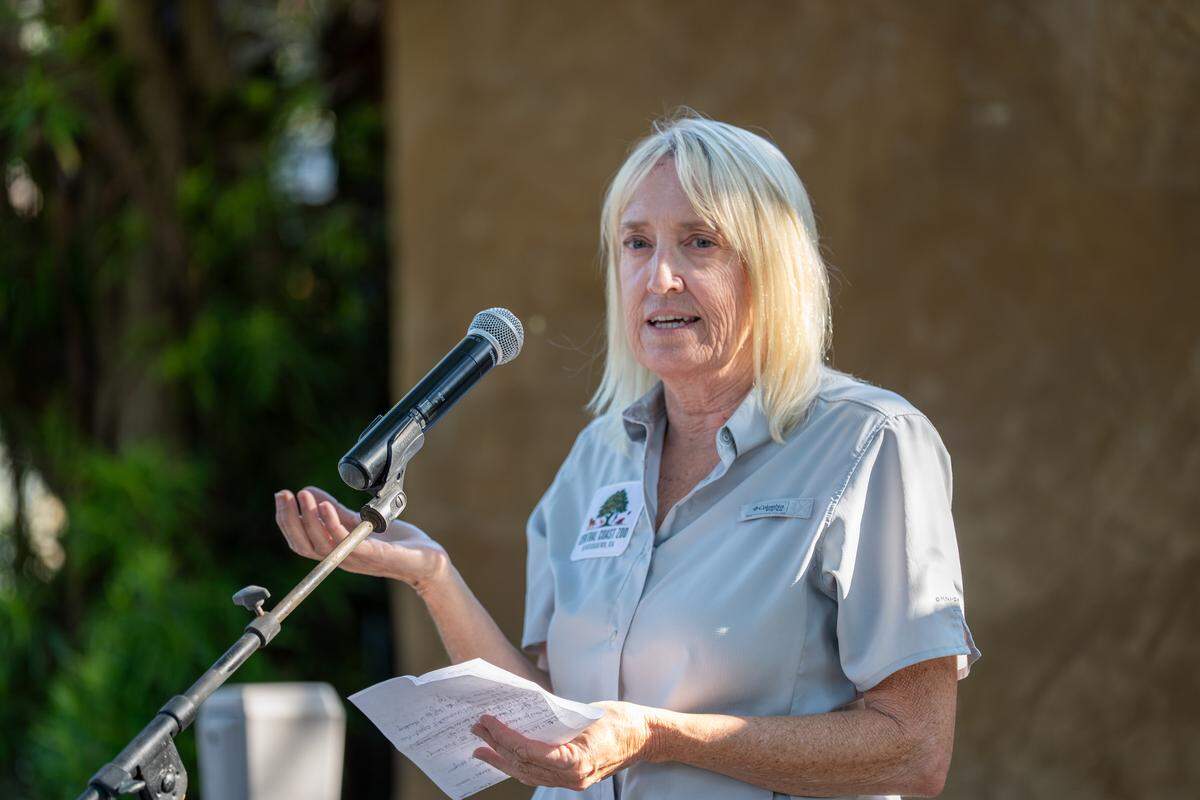 Central Coast Zoo director Cynthia Stringfield speaks during the grand open of the zoo's new Madagascar exhibit on Thursday, May 15, 2026. The new exhibit includes red ruffed lemurs, ring-tailed lemurs, Madagascar teal, tortoises and more.