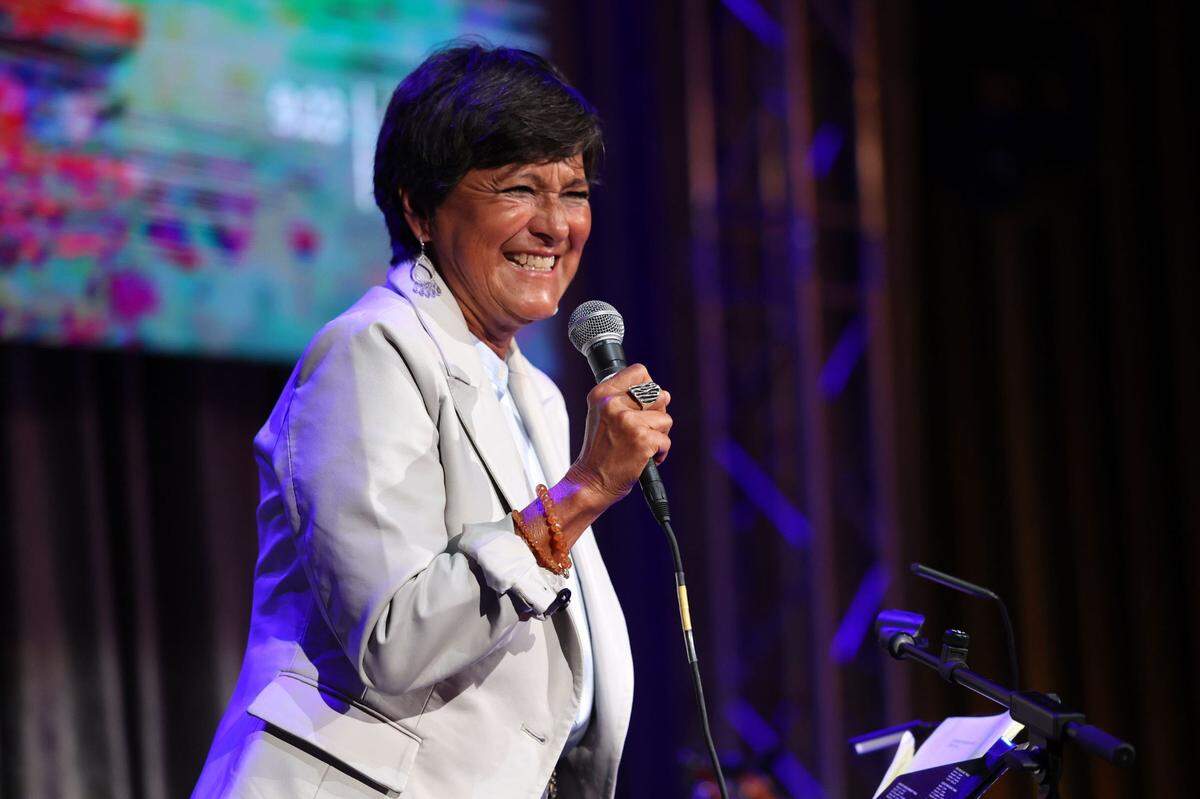 Dawn Ortiz-Legg talks to supporters at her election night party in San Luis Obispo on Tuesday, June 7, 2022, as returns showed her witih a strong lead in the District 3 supervisor’s race.