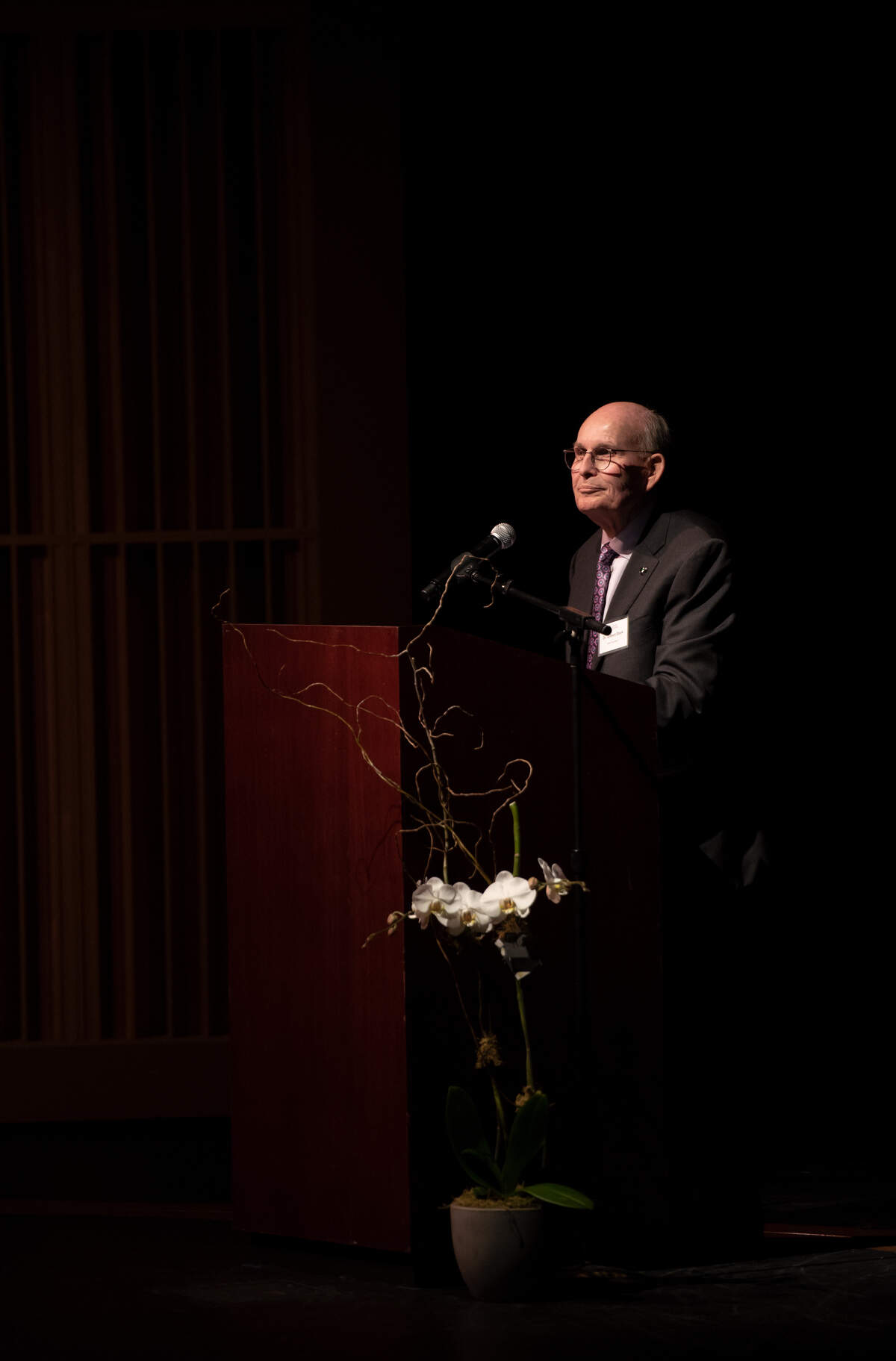 Cuesta College President Gil Stork speaks on the main stage of Cuesta College’s Cultural and Performing Arts Center during a press conference announcing a $1.5 million donation from the Harold J. Miossi Trust to support the fine and performing arts at Cuesta College.