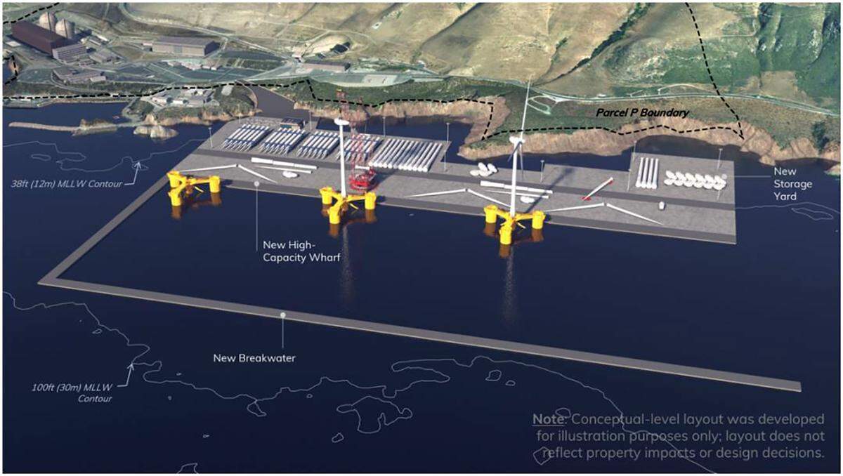 This rendering shows a possible conceptual design for a port to support the offshore wind industry below Diablo Canyon nuclear power plant near Avila Beach.