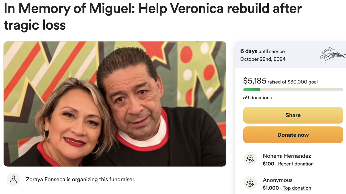 The family of Miguel and Veronica Osio organized a GoFundMe to help support Veronica as she recovers from her injuries and copes with the loss of her husband and home. Screenshot taken Oct. 16, 2024, around 5:30 p.m.