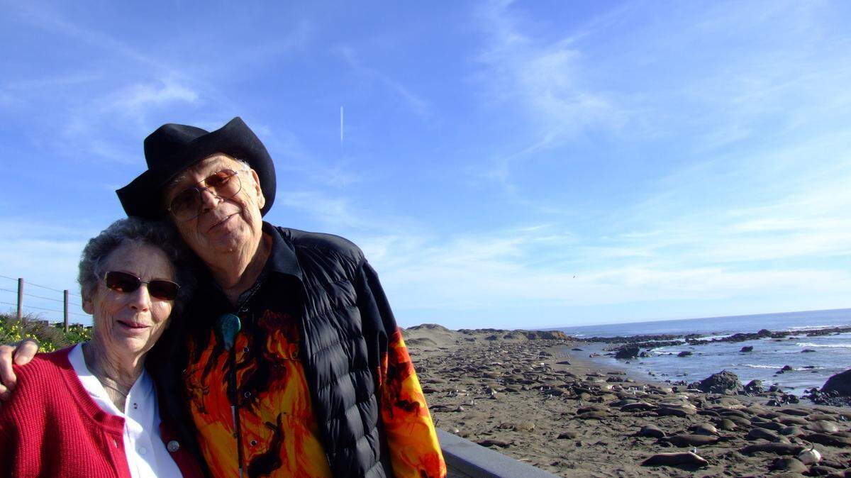 Zola Lykins and her brother, Richard Tanner, are seen in 2015 at the Piedras Blancas elephant seal rookery site, where he served as a docent for many years. A memorial bench, dedicated to the late husband of columnist Kathe Tanner, will provide seating for people with physical conditions that make it difficult for them to walk on the boardwalk.