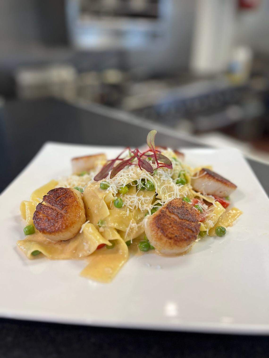 Cajun Scallops Pasta from Blue Seafood & Grill, which opened in Arroyo Grande in March 2023 at the former home of Me & Z’s.