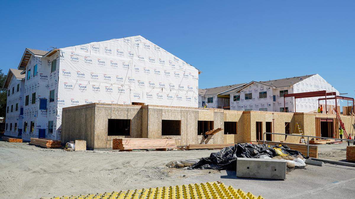 Construction is underway at California Grand Manor Apartments, an expansion to California Manor in Atascadero on Feb. 28, 2024. The expansion consists of a pair of three-story buildings totaling 76 units of affordable housing, which will be available to seniors over the age of 62 and people with disabilities.