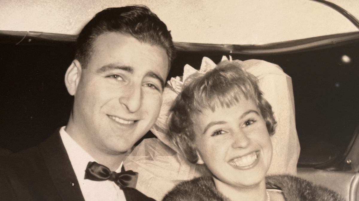 Saul Goldberg , left, with his wife, Carol Goldberg, on their wedding day on Dec. 5, 1959. Saul Goldberg died after being hit by a car while cycling in San Luis Obispo on July 23, 2024.