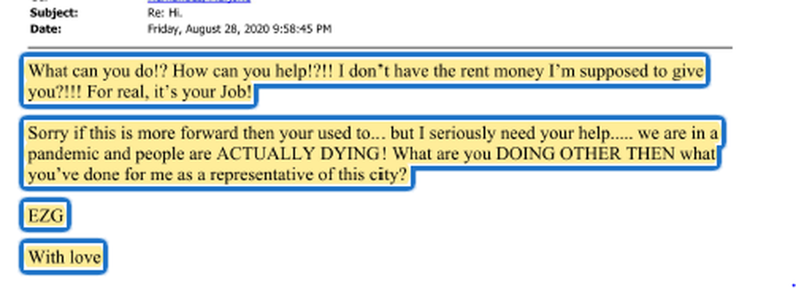 A screenshot of an Aug. 28, 2020, email from Edward Giron to a San Luis Obispo Police Department employee asking to appeal fines for noise violations.