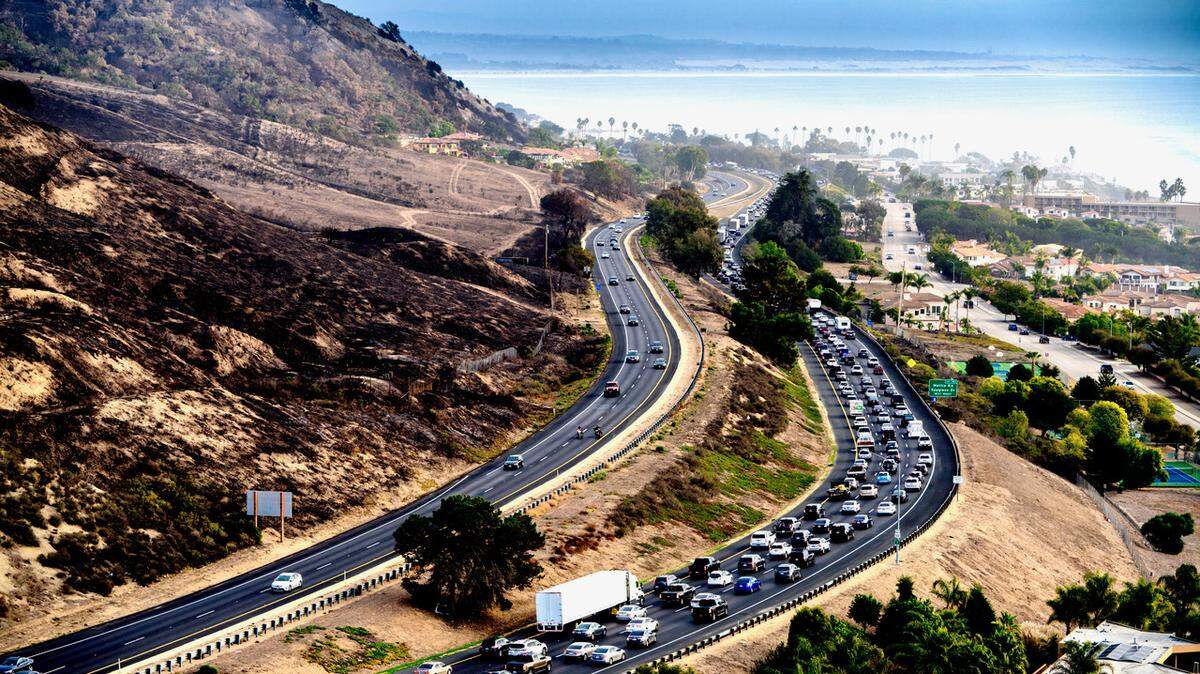 Traffic backs up on Highway 101 through the Shell Beach Straits.