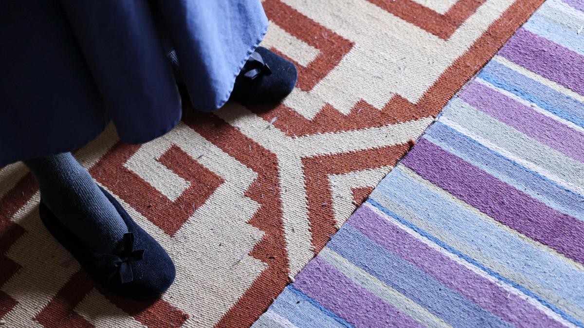 Carol Rowland used to dye and weave fabrics like these rugs but that required water. She struggles with sinking water level in the well at her Creston area home seen here on March 14, 2025.