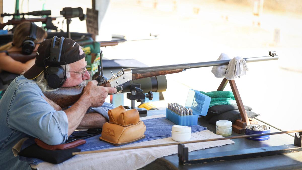 Don Eigler travels to San Luis Obispo County to shoot his black powder cartridge rifle at the San Luis Obispo Sportsmen’s Association shooting range on Highway 1. He enjoys meeting other family members here as it is a good midpoint and safe and enjoyable range.