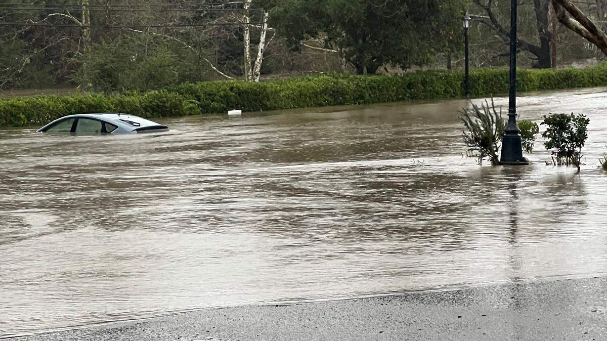 A view of the flooded parking lot at Sycamore Mineral Springs Resort during the Jan. 9 flood. Only one vehicle was flooded, others were moved to higher ground behind the hotel.