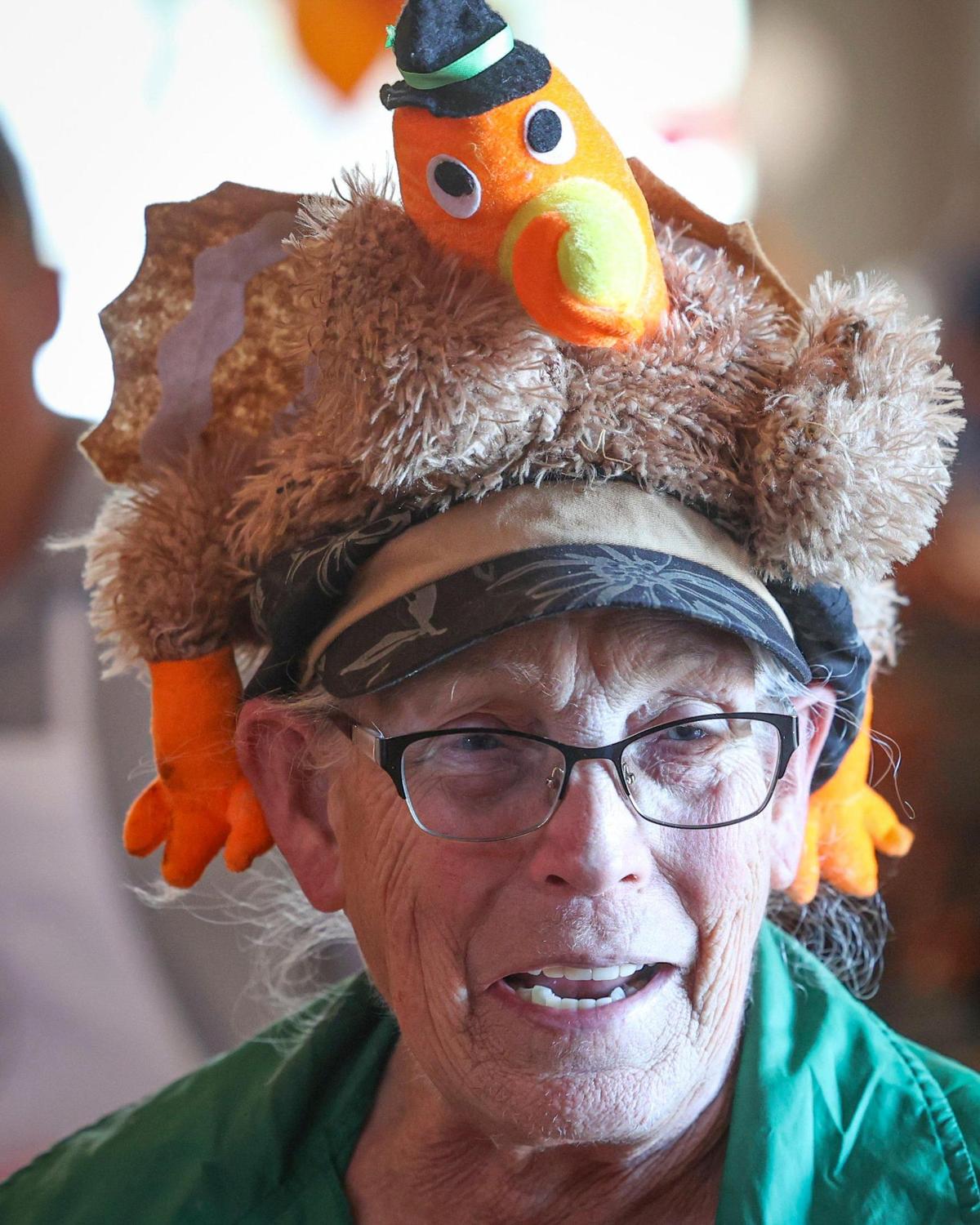 Amysue Caperton, a volunteer, wore a turkey hat. The 41st annual Thanksgiving dinner was hosted by the Pismo Beach Police Officers’ Association on Nov. 27 2024. Over 2,500 dinners were prepared and 60 turkeys were cooked for the meal.