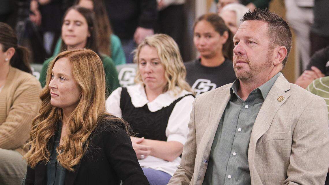 Rod Sherman was introduced as the first ever had coach of the new women's flag football program at Cal Poly on March 4, 2026. His wife Kristen Sherman, left, joins the program as assistant coach. She has founded programs at Orange Lutheran and Santiago Canyon College.