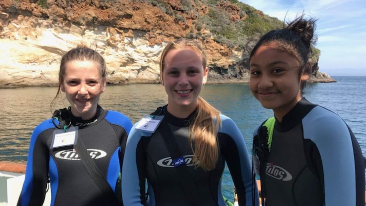 Santa Lucia Middle School students, from left, Charity Lindeboom, Ava Glennon and Andrea Sanchez on a recent field trip to the Channel Islands.