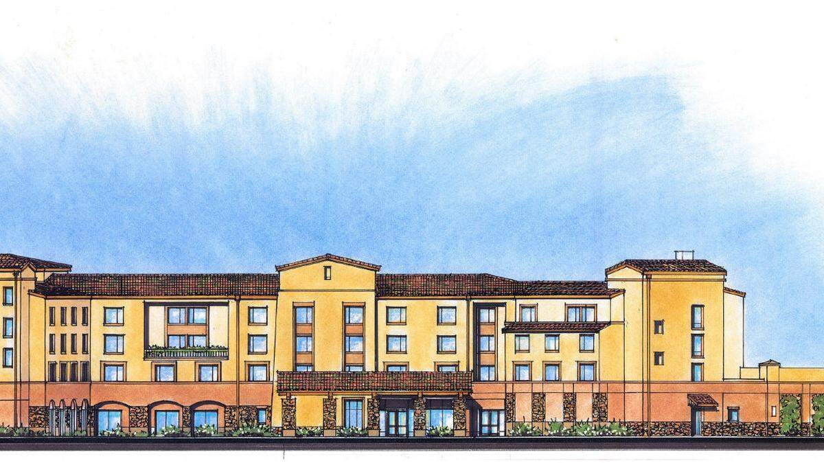 A rendering shows what the SpringHill Suites by Marriott hotel under construction in Atascadero will look like when it's complete in December.