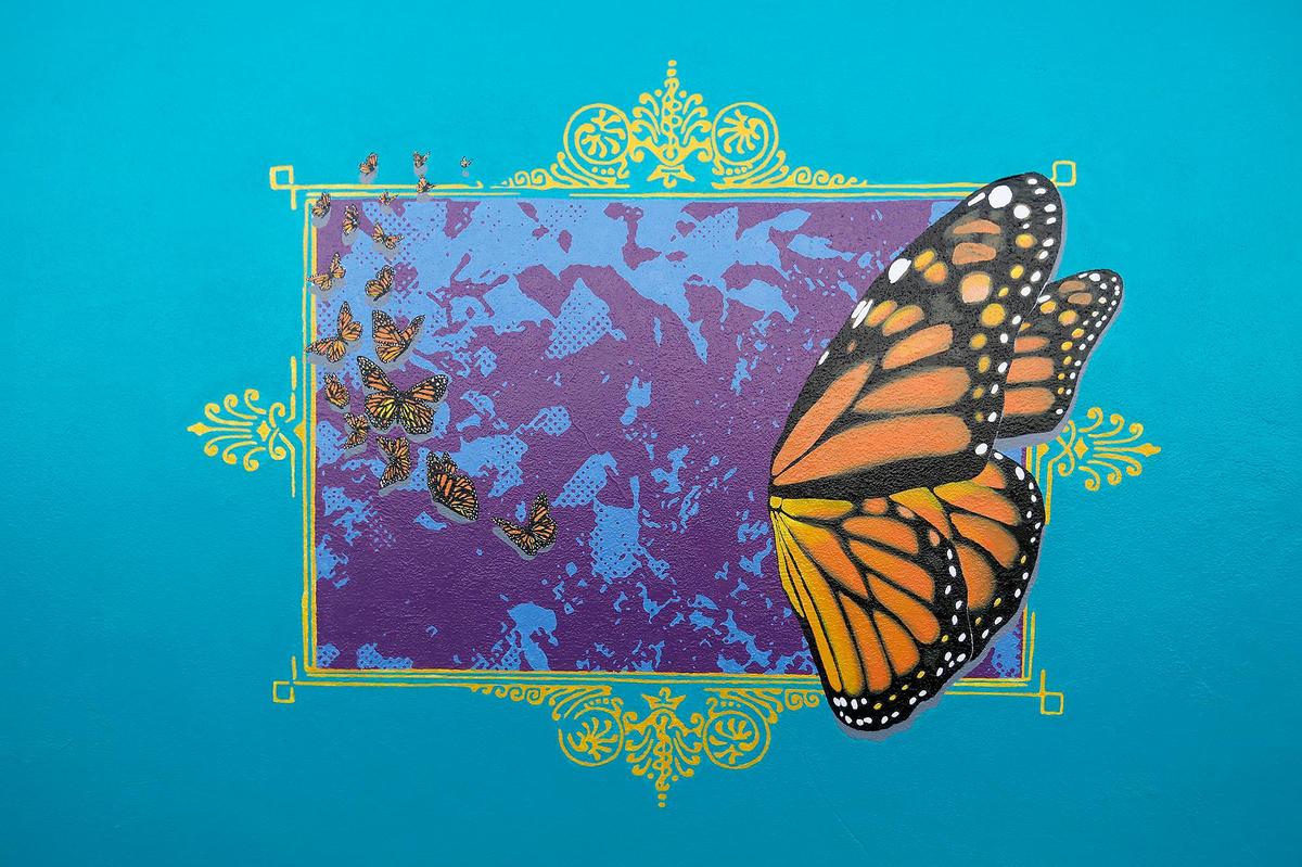 Artist Krista Jeffries painted this “selfie wall” located on the back of the First Class Seconds building located at 141 N. 6th St.